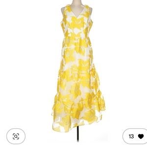 Boston Proper Yellow Floral V-Neck Maxi Dress
